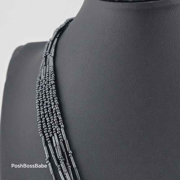 Multi-Strand Black Glass Bead Necklace – 19" Length - Picture 4 of 5